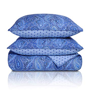 Superior Moroccan Paisley 100% Cotton 3-Piece King Quilt Set in Navy Blue