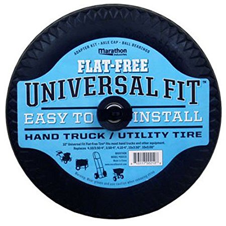 Marathon Universal Fit, Flat Free, Hand Truck / All Purpose Utility Tire on Wheel with Adapter Kit
