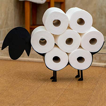 East World Sheep Toilet Paper Holder Free Standing and Wall Mount Toilet Tissue Storage Stand - Roll Holders fit 7X Rolls, and So Adorable! Black Sheep Gifts, Bathroom Accessories, and Fixtures