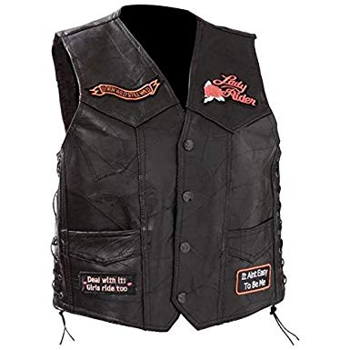 Diamond Plate™ Ladies Rock Design Genuine Leather Vest with Patches