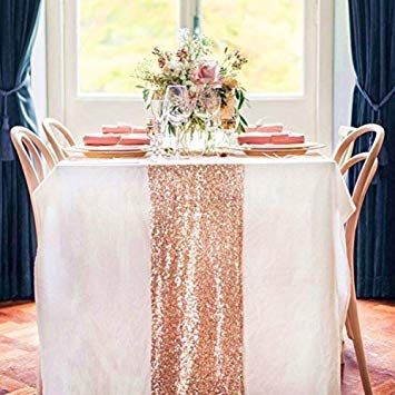 Choose Your Sizes Rose Gold Sequin Table Runner Overlay Sparkly Glitz Sequined Table Linen 14in by 80in