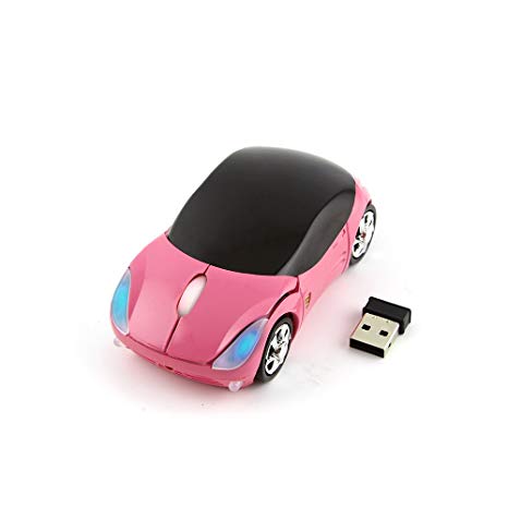 CHUYI Cool Sport Car Shaped Mouse 2.4GHz Wireless Car Mouse Ultra Small Optical Mouse Mini Office Mice for PC Computer Laptop Gift (Pink)