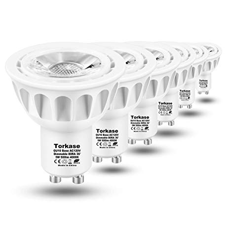 6 Pack Dimmable MR16 LED Light Bulb, GU10 Base, 120-Volt, 4000-Kelvin Neutral White, 90% Energy Saving, 5-Watt(50-Watt Equivalent), 36-Degree Spot Light Bulb by Torkase