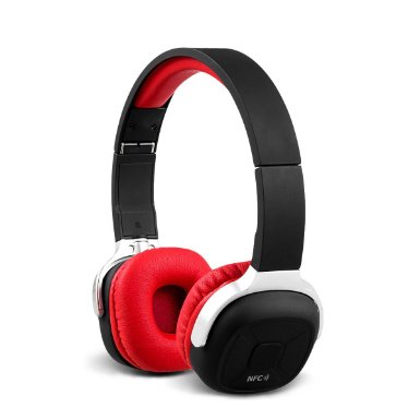 On Ear Headphones, Stereo Bluetooth Headphones with Mic and NFC, Foldable and Stretchable Sports Headphone with APP Noise Canceling Wireless/Wired Headset Work with Smartphones and PC - Red