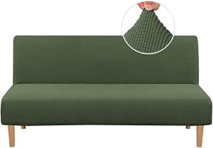 H.VERSAILTEX Armless Futon Cover Stretch Sofa Bed Slipcover Protector Elastic Feature Rich Textured High Spandex Small Checks Jacquard Fabric Futon Cover, Machine Washable, Bronze Green