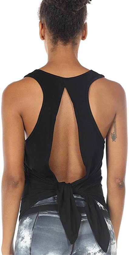 icyzone Open Back Workout Tops for Women - Athletic Activewear Shirts Exercise Yoga Tank Tops