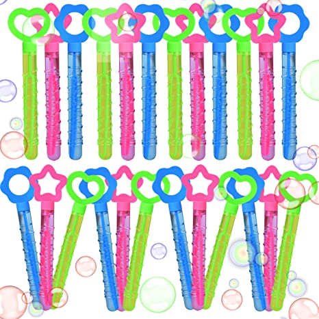 FUN LITTLE TOYS 24 Pack 10 Inch Bubble Wands for Kids, Bubble Party Favors Assortment, Bubble Bulk for Summer Outdoor Activities