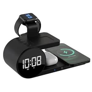 Portronics Freedom 6 15W Wireless Charger with 6-in-1 Function, Earbuds & Watch Wireless Charging, Digital Clock with Alarm, Compatible with iPhones/Samsung Smartphone Series, Support Fast Charging