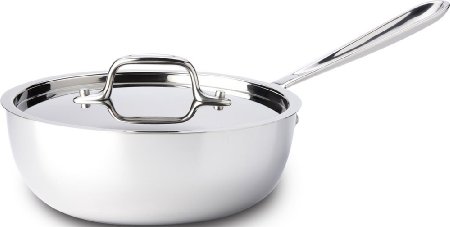 All-Clad 4212 Stainless Steel Tri-Ply Bonded Dishwasher Safe Saucier Pan with Lid / Cookware, 2-Quart, Silver