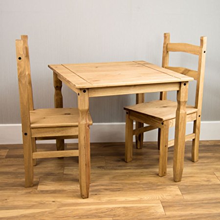 Home Discount Corona Dining Set 2 Seater, Solid Pine Wood, Rustic Wax Finish, With 2 Chairs
