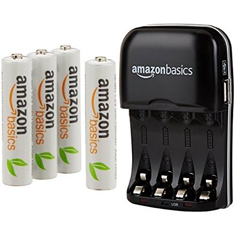 AmazonBasics AAA Rechargeable Batteries (4-Pack) and Ni-MH AA & AAA Battery Charger With USB Port Set