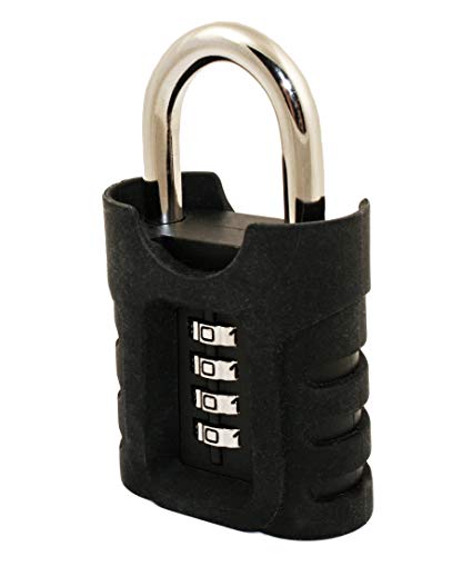 FJM Security SX-973 4-Dial Outdoor Combination Padlock With Protective Silicone Sleeve And Black Finish