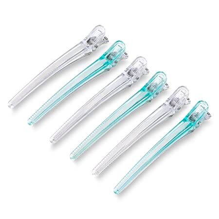 AIMIKE 6pcs Hair Clips for Styling Sectioning, Non Slip Long Duck Billed Hair Clips with Silicone Band, Salon Sectioning Clips for Hair Cutting, Clear Hair Clamps for Women & Hairdresser, 4.7 inch