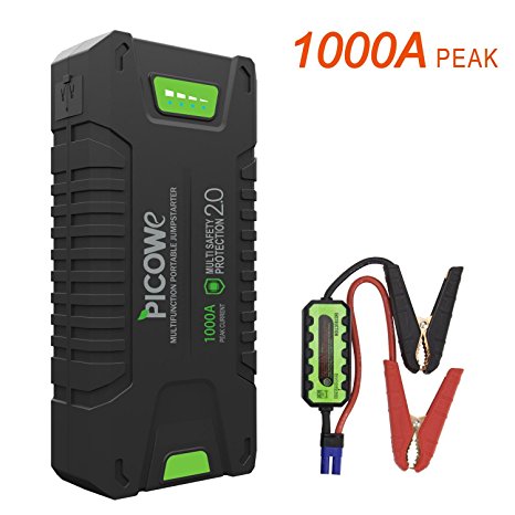 Car Jump starter, Picowe 1000A Peak Ampere Portable Jump Starter Pack Full Support ALL Gas Vehicle Engine, Up To 8.0L Diesel, 20000mAh 12V Car Battery Booster (T242)