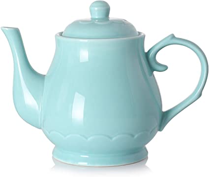 DOWAN Porcelain Teapot 40 Ounces Large Ceramic Tea Pot - Lake Blue