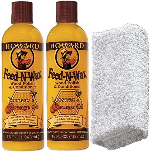 2 Howard Feed-N-Wax Wood Polish   1 Daley Mint Cloth | Wooden Furniture Polish and Conditioner Kit with Orange Oil - FW0016, 16oz
