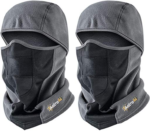 AstroAI Ski Mask Balaclava Winter Gifts for Men Women Windproof Breathable Face Mask for Cold Weather 2 Pack (Superfine Polar Fleece, Grey)