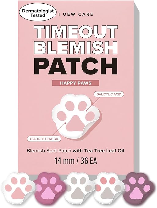 I DEW CARE Hydrocolloid Acne Pimple Patch - Timeout Blemish Happy Paws | Korean Skincare, Zit, Dark Spot Patches for Face, Pus absorbing with Tea Tree Oil, 36 Count (14mm), Valentine's Day Gift