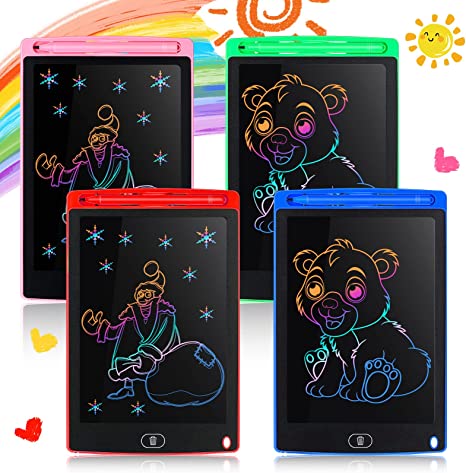 4 Piece LCD Writing Tablet Doodle Board Electronic Toy 8.5 Inch Colorful LCD Writing Board Electronic Tablet Writing LCD Erasable Drawing Pad Reusable Writing Pad (Blue, Red, Green, Pink)