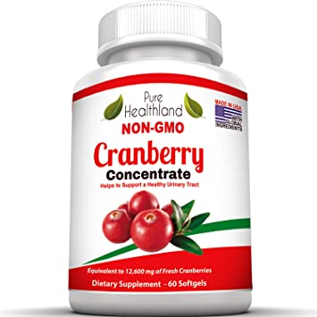 Non GMO Cranberry Concentrate Supplement Softgels. Equal to 12600mg Fresh Cranberries. Easy to Swallow. Made in USA