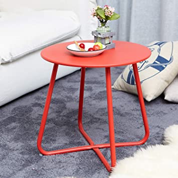 Grand patio Round Metal Side/End Table, Steel Patio Coffee Table for Bistro, Porch, Weather Resistant Outside Table Small (Red)