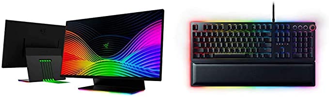 Razer Raptor 27" Gaming Monitor & Huntsman Elite Gaming Keyboard: Fastest Keyboard Switches Ever - Clicky Optical Switches - Chroma RGB Lighting - Magnetic Plush Wrist Rest - Classic Black