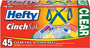 Hefty Recycling Drawstring Tall Kitchen Trash Bags (Clear, 13 Gallon, 45 Count)