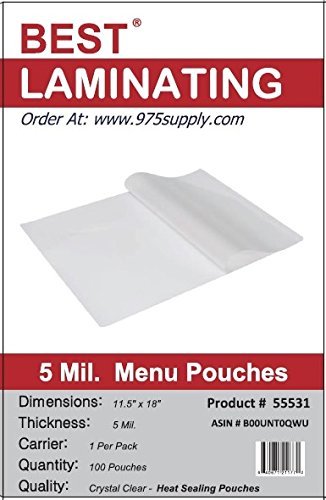 Best Laminating® - 5 Mil Clear Menu Size Thermal Laminating Pouches - 11.5 X 18 - Qty 100