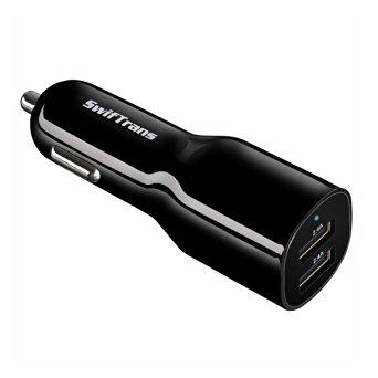 Car Charger, Swiftrans 24W/4.8A 2-Port USB Car Charger for iPhone 6S, 6, 6 Plus, iPad Air 2, Mini 3, Galaxy S6, S6 Edge, Edge , Note 5 and more (Black)