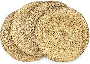 Benson Mills Water Hyacinth Braided Round Placemat Set of 4 (Natural - Extra Fine Weave, 13.5" Round)