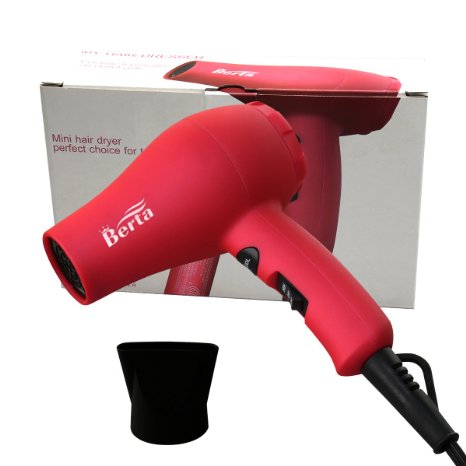 Berta 1000 Watts Mini Hair Dryer Ceramic Ionic Travel Blow Dryer Pink Color US Plug