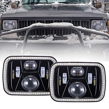 2019 New 5x7 LED Headlights 7x6 LED Headlights with Turn Signal Amber DRL White Halo Sealed Beam Headlamp H6054 6054 Led Headlight for Jeep Wrangler YJ Cherokee XJ H5054 H6054LL 6052 6053 Black,2pcs