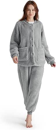 Bedsure Womens Pajama Sets, Fuzzy Fleece Pajama Loungewear, 2 Piece Winter Sherpa Sleepwear Soft Cozy Long Sleeve Pjs