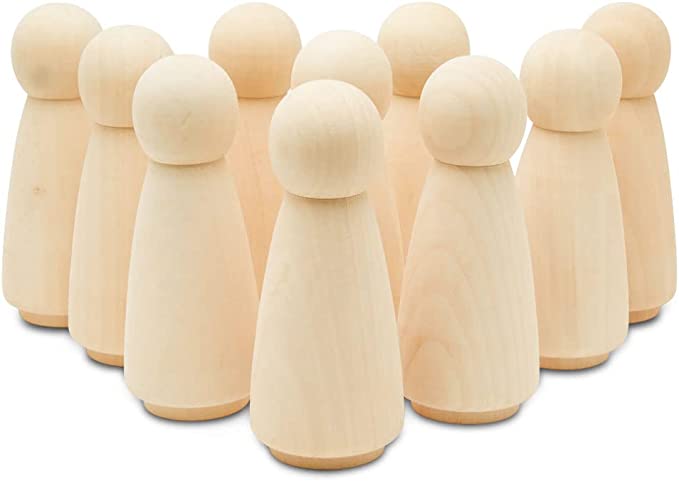 Large Wooden Peg Dolls 5-1/2 inch, Mom/Angel Shape Peg People, Pack of 2 Birch Unfinished Wood Figurines to Paint, by Woodpeckers