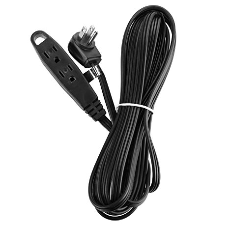 Aurum Cables 20 Feet 3 Outlet Extension Cord 16AWG Indoor/Outdoor Use Black - UL Listed