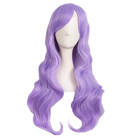 MapofBeauty 28 Inch/70cm Charming Women Side Bangs Long Curly Full Hair Synthetic Wig (Light Purple)