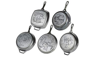 Lodge Wildlife Series - Seasoned Cast Iron Cookware with Wildlife Scenes. 5 Piece Iconic Collector Set Includes 8” Skillet, 10.25” Skillet, 12” Skillet, 10.5” Grill Pan, and 10.5” Griddle