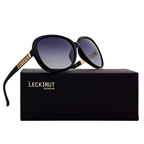 Leckirut Womens Oversized Polarized Sunglasses UV400 Protection Rhinestone Frame Sun Glasses for Driving Travelling