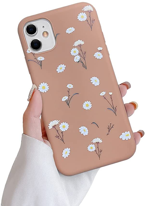 Ownest Compatible with iPhone 11 Case,Cute Daisy Flower Pattern Design Silicone Vintage Floral for Women Girls Soft TPU Anti-Scratch Protective Cases for iPhone 11-Brown