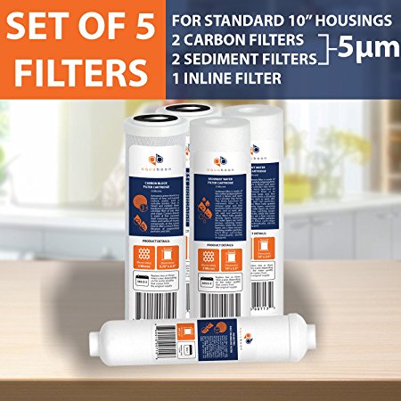 1 Year RO Units Replacement Filter Kit 5 PACK Carbon Sediment Inline by Aquaboon