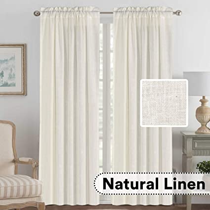 H.VERSAILTEX Linen Curtains Elegant Natural Linen Blended Curtains Energy Efficient Light Filtering/Rod Pocket Window Treatments Panels/Drapes for Livingroom (Set of 2, Ivory, 52" x 96")