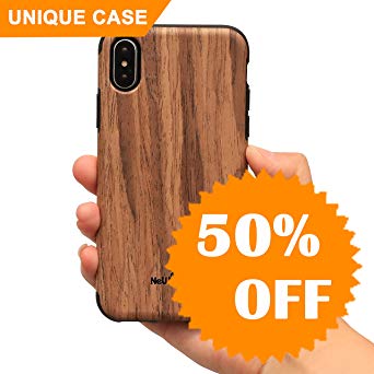 iPhone X Case, NeWisdom iPhone X Wood Case Stylish Unique Slim Soft Rubberized Thin Wood Layer over Rubber Case Cover for Apple iPhone X - sandal