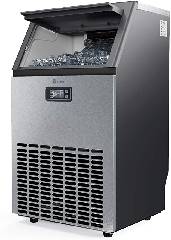 Vremi Commercial Grade Ice Maker - Produces 100 Pounds of Ice in 24 Hrs with 29 Pounds Storage Bin - Stainless Steel, Freestanding Automatic Clear Cube Ice Making Machine Perfect for Home or Business