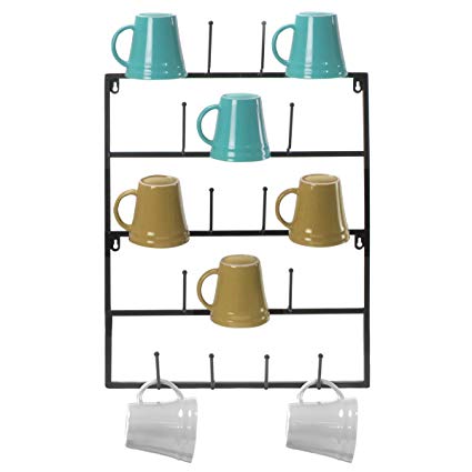 Sorbus Mug Rack Cup Holder - Wall Mounted Home Storage Mug Hooks with 5-Tier Display Organizer for Coffee Mugs, Tea Cups, Mason Jars, and More – Holds 18 Mugs – Black Metal