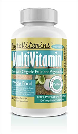PhytoVitamins Whole Food MultiVitamin   Iron Vegetarian Capsules; 120-Count, Made with Organic
