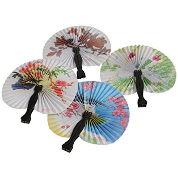 Lot Of 12 Traditional Japanese Assorted Style Mini Asian Inspired Design Paper Folding Fans