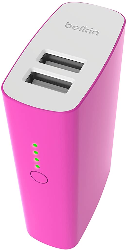 Belkin 4,000 mAh Power Bank, Dual USB Portable Charger, Battery Pack for Apple iPhone, iPad, iPod, Samsung Galaxy and Universal Smartphones/Tablets - Pink