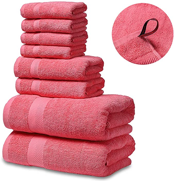 SEMAXE Luxury Bath Towel Set. Hotel & Spa Quality. 2 Large Bath Towels, 2 Hand Towels, 4 Washcloths. Premium Collection Bathroom Towels (Coral Pink, 8 Towel Set)