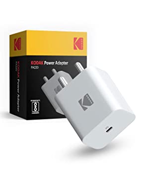 KODAK PA220 20W PD Adapter |Made in India| Wall Charger | BIS Certified Compatible with iPad, iPhone, Galaxy, Tablets, Other Phones - White KD40011