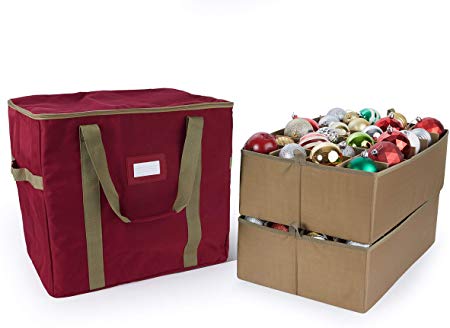 Covermates Keepsakes - 48PC Adjustable Ornament Storage Bag - Holds 6 Inch Ornaments - Heavy Duty Material - FlexGrid Adjustable Compartments - ID Window - Holiday Storage - Red
